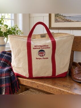 L.L. Bean Natural Canvas Tote with Red Handles